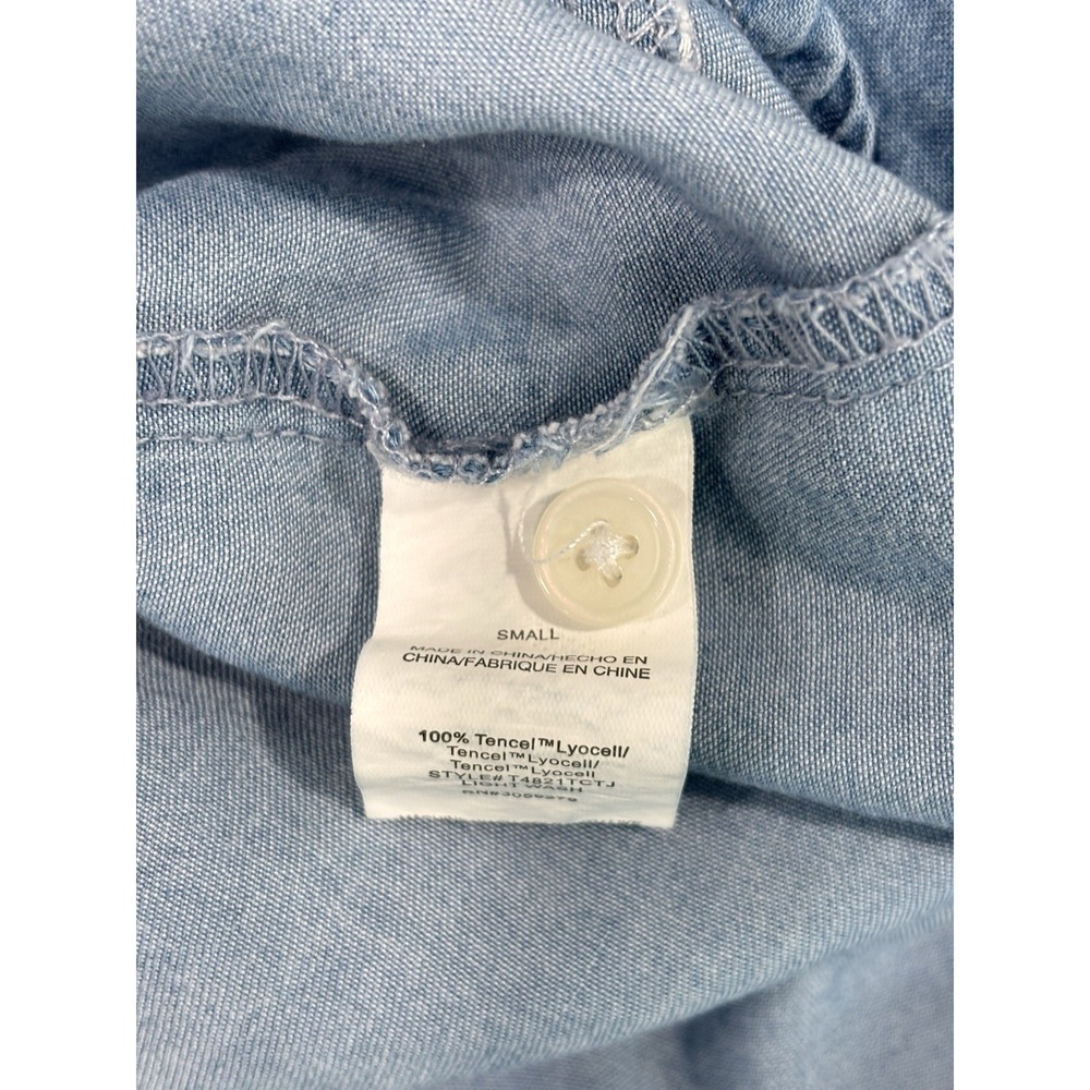 Thread & Supply 100% Tencel Chambray Shirt S Button Up Soft Denim Blue Top Slit - Picture 8 of 10